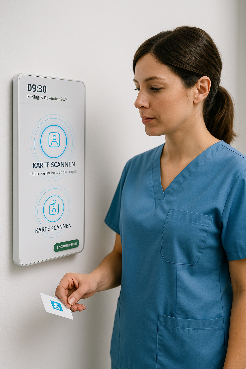 Pflegekraft am Terminal mit NFC-Karte